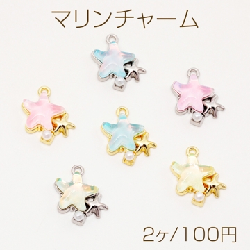 マリンチャーム シンプル ヒトデ 海 ABSパール付き メタルチャーム 約14×16mm（2ヶ）