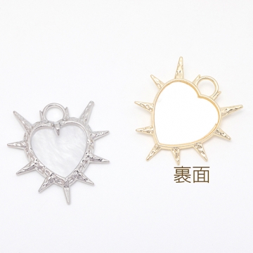 メタルハートチャーム ハート ロック風 トゲトゲ 樹脂チャーム メタルチャーム 約19×30mm（2ヶ）