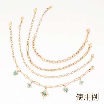 ステンレスブレスレット 角丸ロングオーバル デザインチェーン 電気メッキ加工 SUS304 長さ約17+6cm（1本）