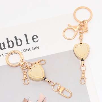 リールキーホルダー 伸縮 ハート型 じゃらじゃら オリジナル キーホルダー リールストラップ 全3種（1ヶ）