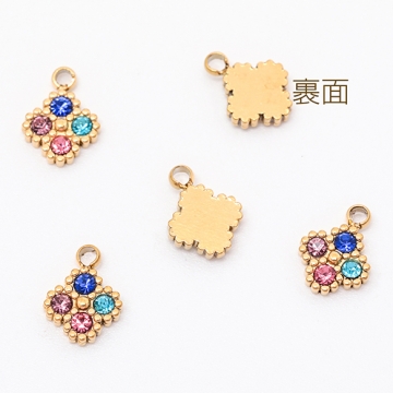 ステンレス製ガラスチャーム 四つ葉 クローバー 電気メッキ加工 SUS304 メタルチャーム 約6×8mm（1ヶ）