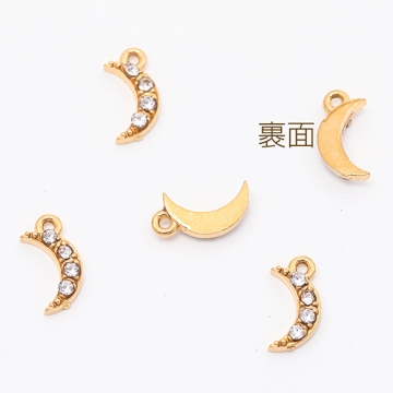 ステンレス製ガラスチャーム 三日月 ムーン ラインストーン 電気メッキ加工 SUS304 メタルチャーム 約4×8mm（1ヶ）