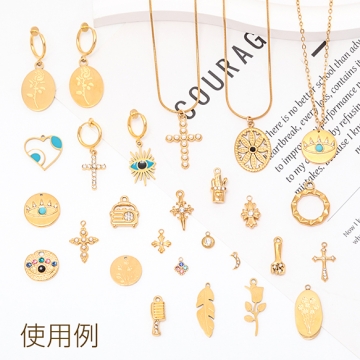 ステンレス製ガラスチャーム 三日月 ムーン ラインストーン 電気メッキ加工 SUS304 メタルチャーム 約4×8mm（1ヶ）