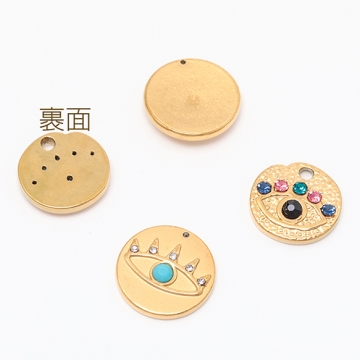 ステンレス製ガラスチャーム サークル 目 眼 瞳 電気メッキ加工 SUS304 タグ プレートチャーム 全2種（1ヶ）