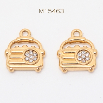 ステンレス製ガラスチャーム ラジオ ラインストーン 電気メッキ加工 SUS304 メタルチャーム 全2種（1ヶ）
