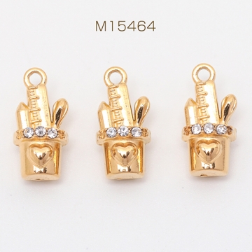 ステンレス製ガラスチャーム サボテン ラインストーン 電気メッキ加工 SUS304 メタルチャーム 全2種（1ヶ）