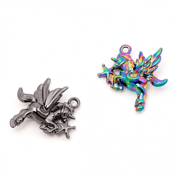 ユニコーンチャーム 立体 メルヘン 幻想的 メタルチャーム 約20×21mm（2ヶ）