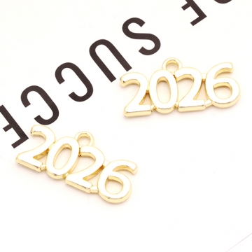 文字チャーム 2026 数字 ナンバー 年数 2026年記念チャーム メタルチャーム 約10×25mm（4ヶ）