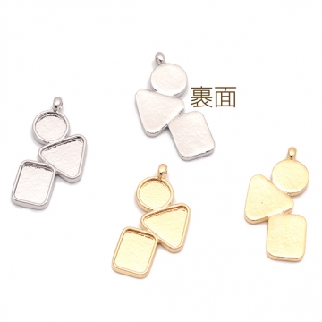 ミール皿チャーム 円形＆三角形＆四角 UVレジン セッティング台 レジン台座 メタルチャーム 約13×25mm（6ヶ）