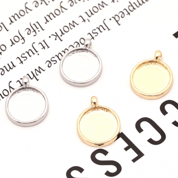 ミール皿チャーム 丸形 円形 ラウンド UVレジン セッティング台 レジン台座 メタルチャーム 約12×15mm（8ヶ）