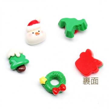 樹脂貼付けパーツ クリスマス ツリー リース サンタクロース カボション デコパーツ 貼り付けパーツ 全5種（10ヶ）