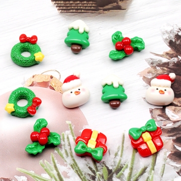 樹脂貼付けパーツ クリスマス ツリー リース サンタクロース カボション デコパーツ 貼り付けパーツ 全5種（10ヶ）