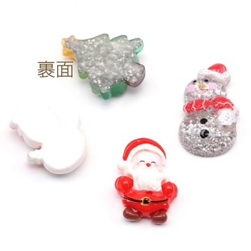 樹脂貼付けパーツ クリスマス ツリー 雪だるま サンタクロース カボション デコパーツ 貼り付けパーツ 全4種（10ヶ）
