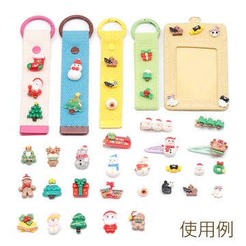 樹脂貼付けパーツ クリスマス ツリー 雪だるま サンタクロース カボション デコパーツ 貼り付けパーツ 全4種（10ヶ）