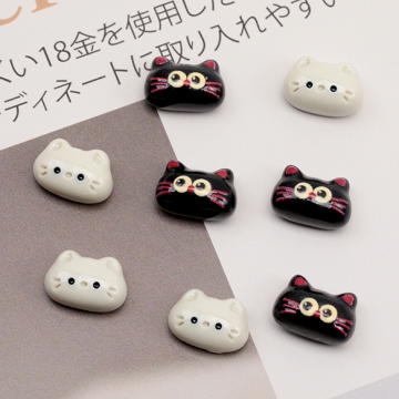 樹脂貼付けパーツ ねこ ネコ 黒猫 白猫 動物 アニマル カボション デコパーツ 貼り付けパーツ 約8×11mm（10ヶ）