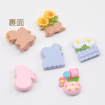 樹脂貼付けパーツ チューリップ ひまわり 菊 フラワー カボション デコパーツ 貼り付けパーツ 全3種（15ヶ）