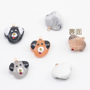 アニマルチャーム 樹脂製 犬顔 イヌ 犬 ドッグ いぬチャーム 犬パーツ 動物チャーム カン付き 約15×17mm（2ヶ）