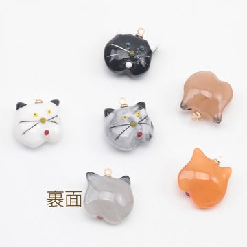 アニマルチャーム 樹脂製 猫顔 猫 ねこ ネコ キャット ねこチャーム ねこパーツ カン付き 約16×16mm（2ヶ）