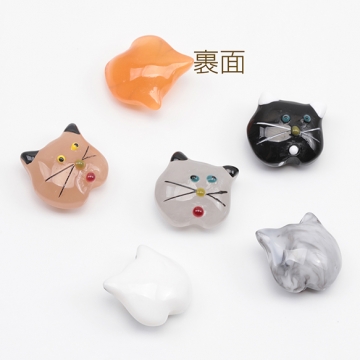 アニマル貼付けパーツ 樹脂製 猫顔 ねこ ネコ キャット 動物 アニマルデコパーツ ねこの装飾パーツ 約16×16mm（2ヶ）