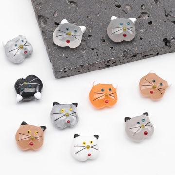 アニマル貼付けパーツ 樹脂製 猫顔 ねこ ネコ キャット 動物 アニマルデコパーツ ねこの装飾パーツ 約16×16mm（2ヶ）