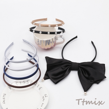 カチューシャ サテン生地 シンプル プラスチック製 ハンドメイド用 手芸 工作 金具 幅約1cm（5ヶ）