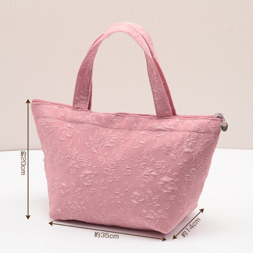 フナガタトートバッグ 舟形 布 花柄プリント サブバッグ ディリートート ファスナートート Size約14×20×35cm