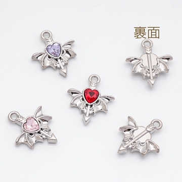 ハートチャーム ハートと羽 デビル 悪魔 コウモリ ハート付き スイートクール メタルチャーム 約15×17mm（2ヶ）