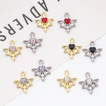 ハートチャーム ハートと羽 デビル 悪魔 コウモリ ハート付き スイートクール メタルチャーム 約15×17mm（2ヶ）