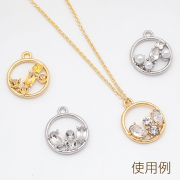 石座チャーム ラウンド 貼り付け 台座 パール・ストーン用 フレームチャーム メタルチャーム 約14×18mm（6ヶ）