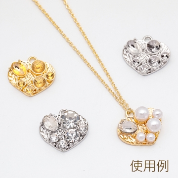 石座チャーム ハート型 貼り付け 台座 パール・ストーン用 メタルチャーム 約14×15mm（6ヶ）