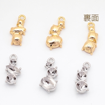 石座チャーム 三連 貼り付け 台座 パール・ストーン用 メタルチャーム 全6種（6ヶ）