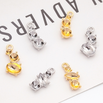 石座チャーム 三連 貼り付け 台座 パール・ストーン用 メタルチャーム 全6種（6ヶ）