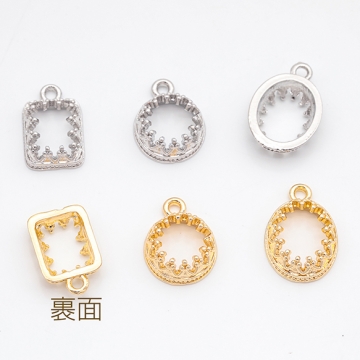 石座チャーム 台座 中空き 縁付き フレーム ストーン用 メタルチャーム 全6種（6ヶ）