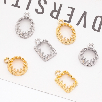 石座チャーム 台座 中空き 縁付き フレーム ストーン用 メタルチャーム 全6種（6ヶ）