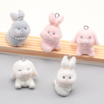 アニマルフロッキーチャーム ネックレス付き うさぎ ウサギ 兎 うさぎチャーム 樹脂チャーム 全5種（1ヶ）