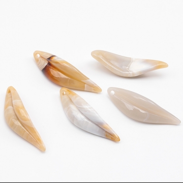 アクリルビーズ 大理石風 リーフ型 マーブルカラー ブラウン系 約12.5×38.5mm（10ヶ）