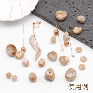 アクリルビーズ 大理石風 リーフ型 マーブルカラー ブラウン系 約12.5×38.5mm（10ヶ）