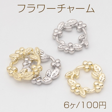 フラワーチャーム リーフ リース フレームパーツ メタルパーツ メタルチャーム 約13×14.5mm（6ヶ）