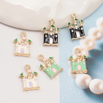 エポチャーム お城 キャッスル 洋風 洋館 ミニチュア 建物チャーム メタルチャーム 約10.5×15mm（4ヶ）