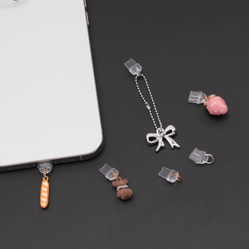 スマホ用充電口カバー 丸カン付き 端子口 ダストプラグ コネクタカバー キャップ 全4種（10ヶ）