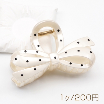 バンスクリップ 韓国風 ドット模様 水玉 リボン型 ホワイト ヘアアレンジ ヘアアクセサリー 約6×10.5cm（1ヶ）