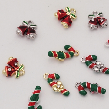 クリスマスチャーム ベル 鈴 鐘 杖 オーナメント 冬 エポチャーム メタルチャーム 全5種（1ヶ）