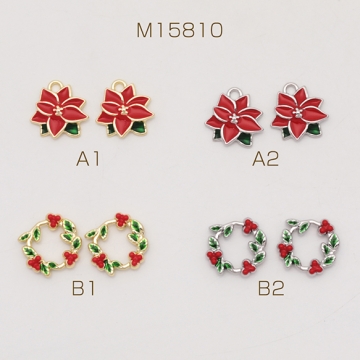 クリスマスチャーム ポインセチア フラワー リース オーナメント 冬 エポチャーム メタルチャーム 全4種（2ヶ）