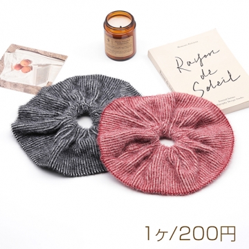 シュシュ 大きめフリル ストライプ模様 存在感◎ 秋冬用 髪留め ヘアアクセサリー（1ヶ）