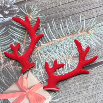 クリスマス仮装パーツ トナカイの角 レッド 赤色 ブラウン 茶色 ヘアアクセサリー制作におすすめ 約5.5×6.5cm（4ヶ）