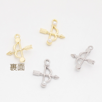 天使チャーム キューピッドの矢 天使の矢 ABSストーン付き 立体 メタルチャーム 約16×19mm（4ヶ）