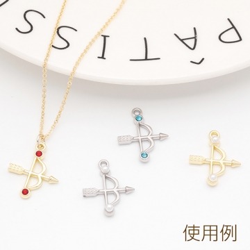 天使チャーム キューピッドの矢 天使の矢 ABSストーン付き 立体 メタルチャーム 約16×19mm（4ヶ）