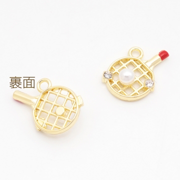 スポーツチャーム 卓球 ストーン＆ABSパール付き メタルチャーム 約12×18mm（4ヶ）