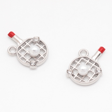 スポーツチャーム 卓球 ストーン＆ABSパール付き メタルチャーム 約12×18mm（4ヶ）