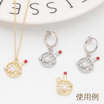 スポーツチャーム 卓球 ストーン＆ABSパール付き メタルチャーム 約12×18mm（4ヶ）